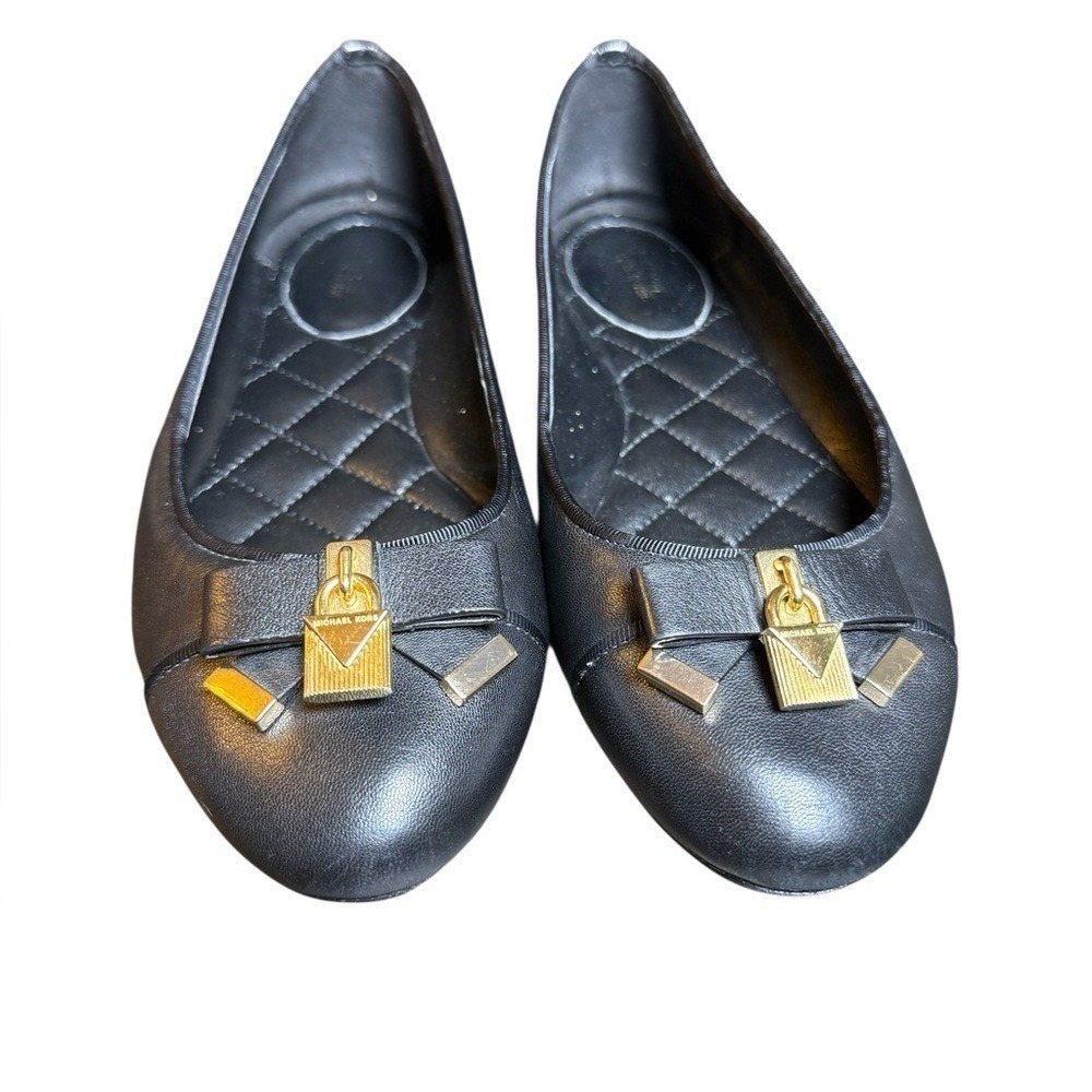 Michael Kors Fulton Ballet Flats Womens Black Excellent Quilted Padlock Bow